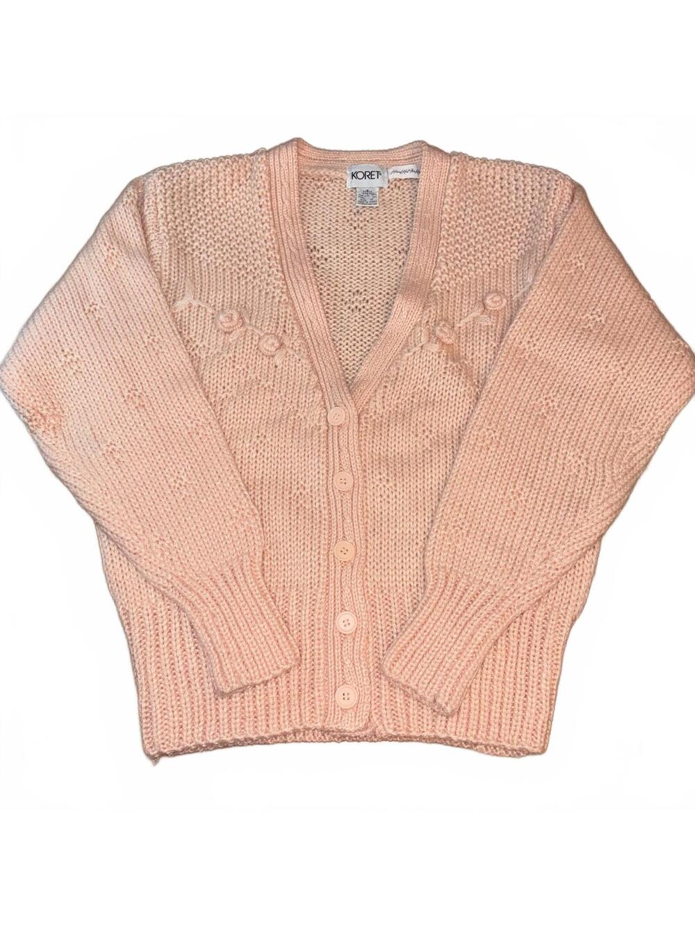 Vintage Koret Hand Knit Peach Wool Blend Cardigan Size Small Granny Cozy Cottage